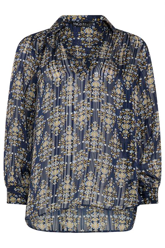 M&Co Navy Blue Floral Metallic Shirt | M&Co 5