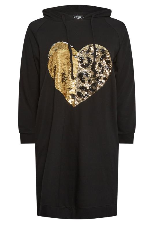 YOURS Curve Plus Size Black Sequin Heart Midi Hoodie Dress | Yours Clothing  5