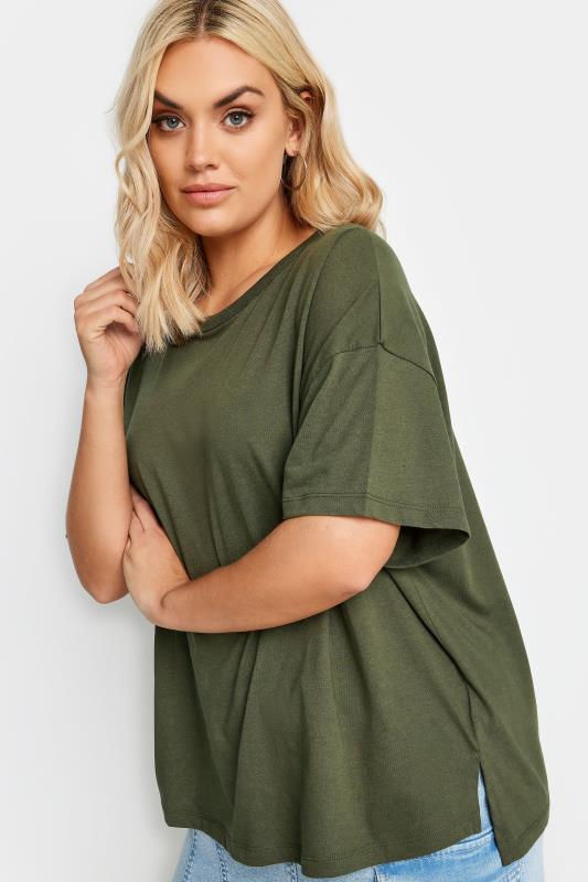 LIMITED COLLECTION Plus Size Khaki Green Step Hem Top | Yours Clothing 4