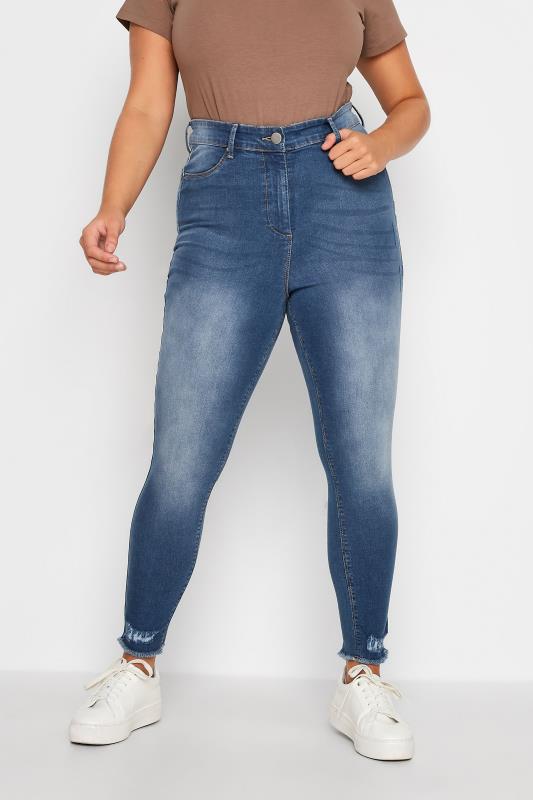  dla puszystych YOURS Curve Blue Distressed AVA Lift and Shape Stretch Skinny Jeans