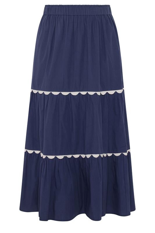 YOURS Plus Size  Navy Blue Scallop Trim Maxi Skirt | Yours Clothing  5