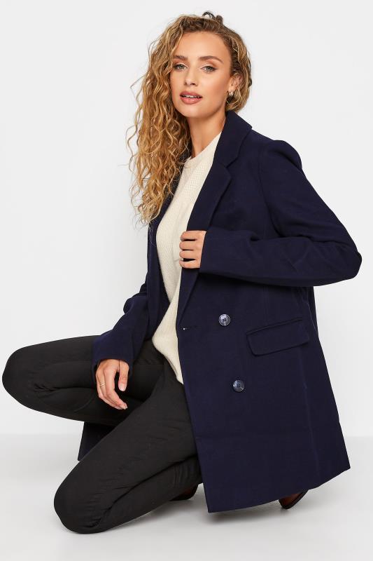 LTS Tall Navy Blue Double Breasted Brushed Jacket 4