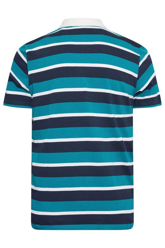BadRhino Big & Tall Teal Blue Stripe Rugby Polo Shirt | BadRhino 3