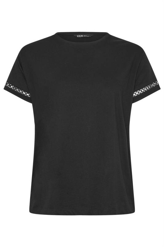LIMITED COLLECTION Plus Size Black Crochet Trim Short Sleeve T-Shirt | Yours Clothing 5