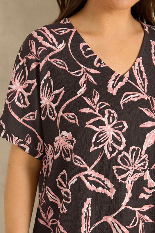 EVANS Plus Size Chocolate Brown Floral Crinkle Top | Evans 4