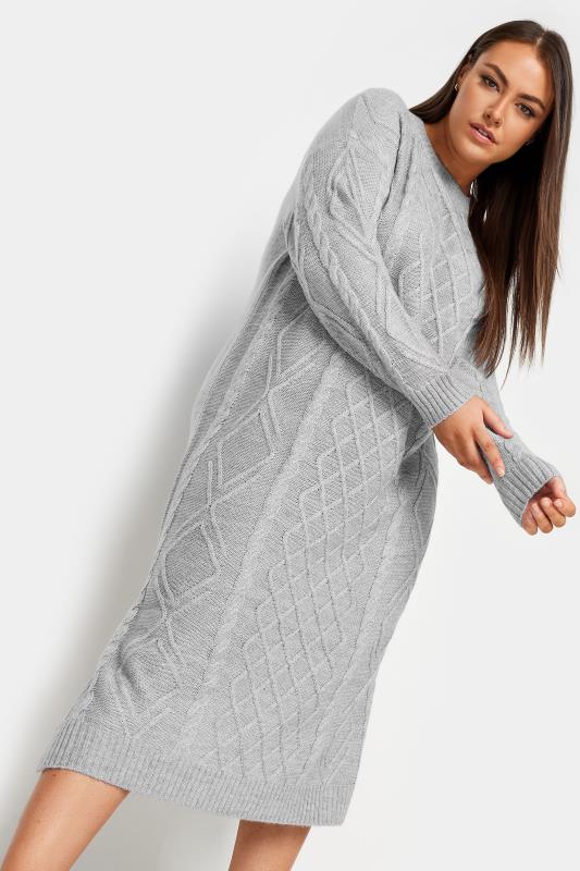 YOURS Plus Size Grey Cable Knit Midi Jumper Dress | Yours Clothing 5