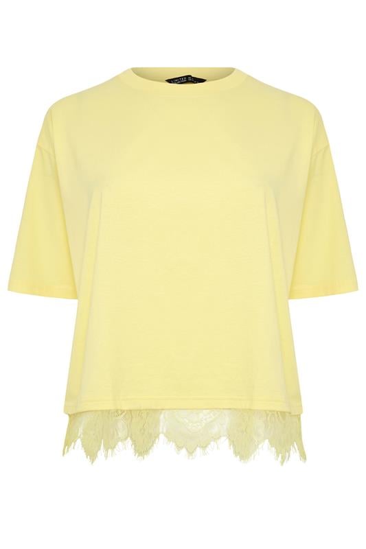 LIMITED COLLECTION Plus Size Yellow Lace Hem T-Shirt | Yours Clothing 5