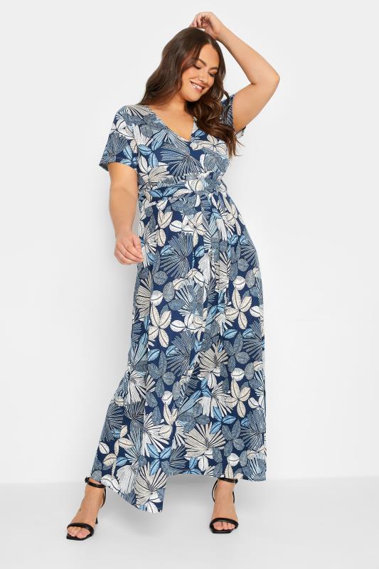 YOURS Plus Size Curve Blue Leaf Print Wrap Dress | Yours Clothing  2