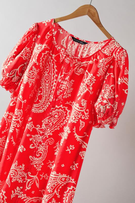 EVANS Plus Size Red & White Paisley Print Tie Neck Blouse | Evans  9