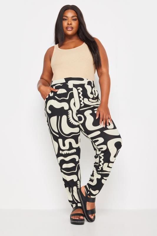  Grande Taille YOURS Curve Black & White Abstract Print Harem Trousers