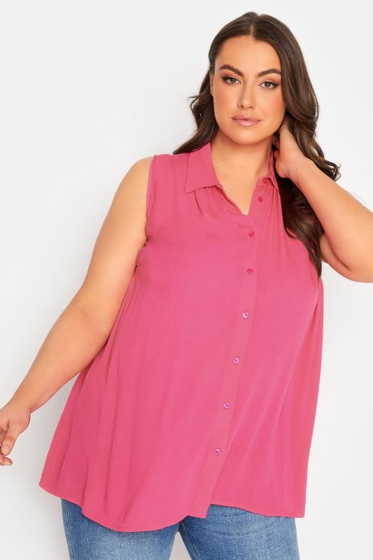  Grande Taille YOURS Curve Hot Pink Dipped Hem Sleeveless Blouse