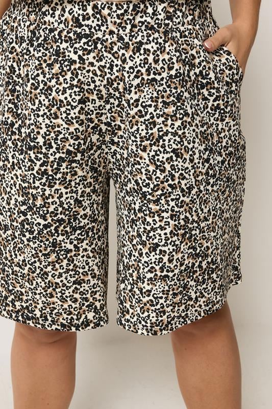 YOURS Plus Size Brown Leopard Textured Shorts | Yours Clothing 4