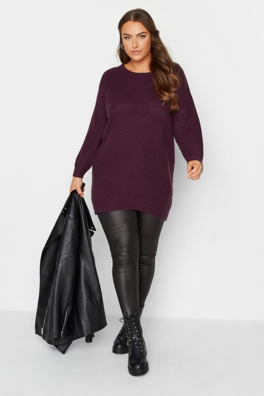 Plus Size Plum Purple Essential Knitted Jumper | Yours Clothing 2