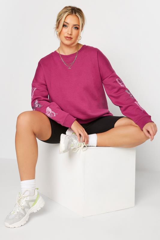 LIMITED COLLECTION Plus Size Pink Butterfly Sleeve Soft Touch Sweatshirt | Yours Clothing 2