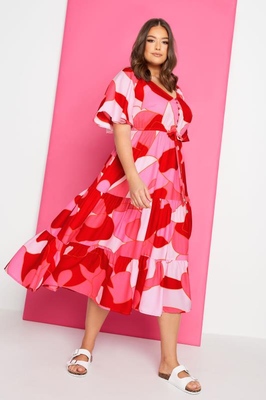 LIMITED COLLECTION Pink Plus Size Abstract Print Tiered Dress | Yours Clothing  5