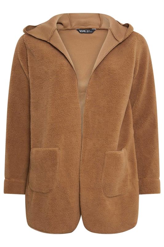 YOURS Plus Size Brown Teddy Hooded Jacket | Yours Clothing 5