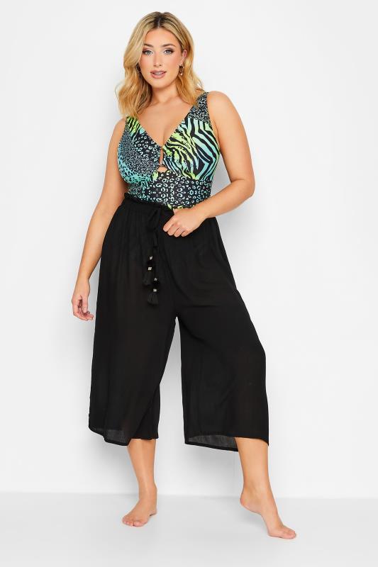 YOURS Plus Size Black Tassel Detail Wide Leg Beach Culottes | Yours Clothing 2