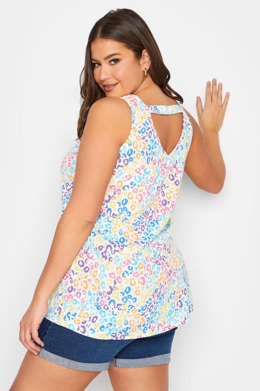 YOURS Plus Size White Leopard Print Bar Back Vest Top | Yours Clothing 3