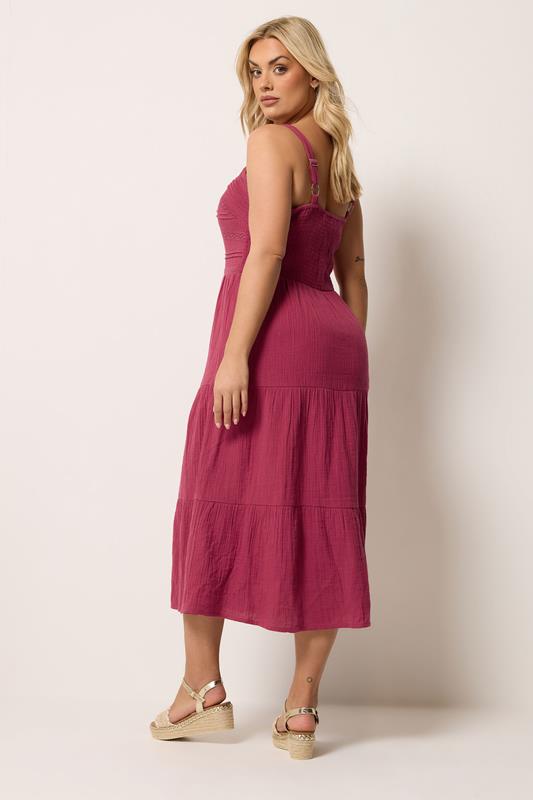 YOURS Plus Size Pink Cheesecloth Pleated Tiered Dress | Yours Clothing 2