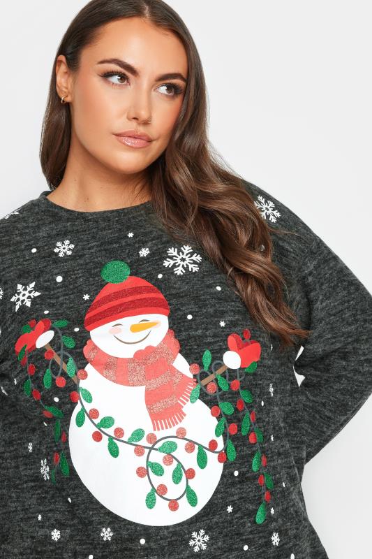 YOURS Plus Size Grey Snowman Print Soft Touch Christmas Jumper | Yours Clothing 4