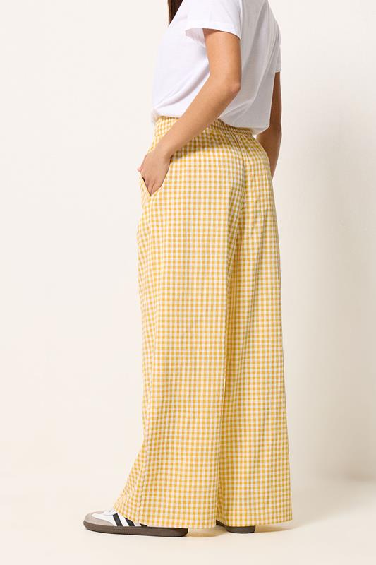 PixieGirl Petite Women's Yellow Gingham Wide Leg Trousers | PixieGirl 4
