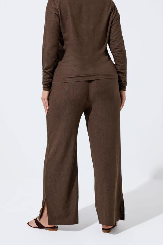 LIMITED COLLECTION Plus Size Brown Textured Wide Leg Trousers | Yours Clothing 2