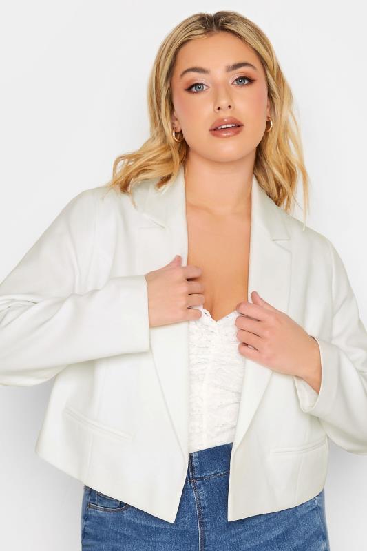 YOURS Plus Size White Cropped Blazer | Yours Clothing 1