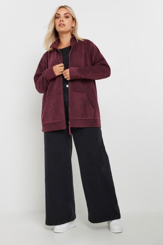 YOURS Curve Burgundy Red Zip Fleece Jacket | Yours Clothing 2