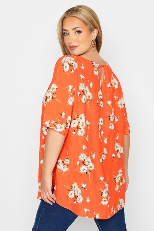 Plus Size Orange Floral Print Keyhole Back Chiffon Blouse | Yours Clothing  3