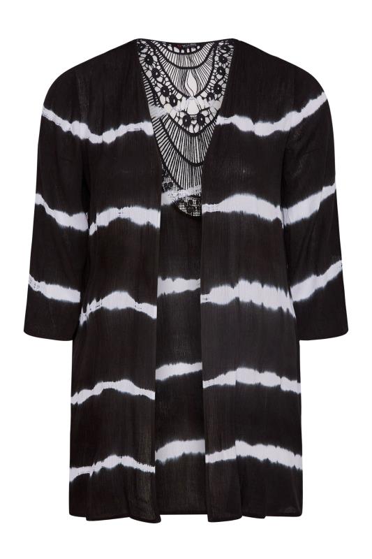 Plus Size Black Tie Dye Crochet Kimono Cardigan | Yours Clothing 6