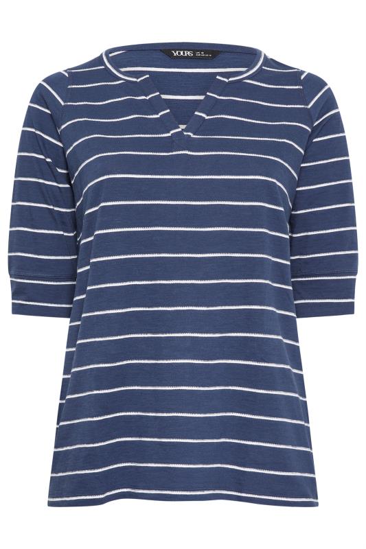 YOURS Plus Size Blue & White Stripe Notch Neck Top | Yours Clothing 5