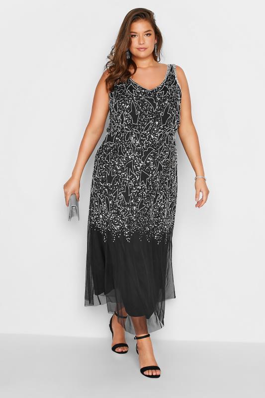  Tallas Grandes LUXE Curve Black Abstract Hand Embellished Maxi Dress