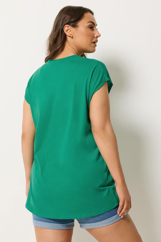 YOURS Plus Size Green Notch Neck T-Shirt | Yours Clothing 2