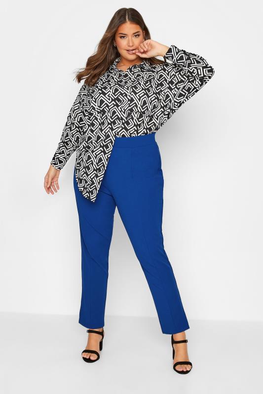 Plus Size Cobalt Blue Stretch Tapered Trousers | Yours Clothing 2