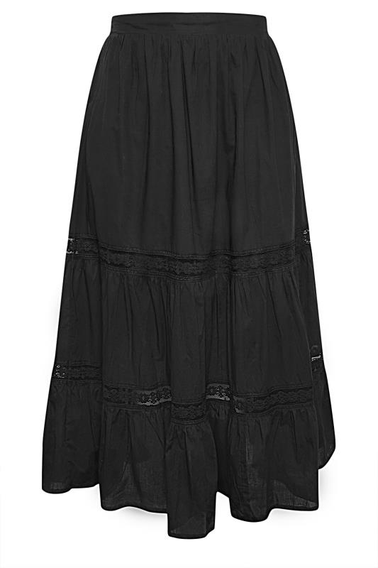YOURS Plus Size Black Tiered Lace Cotton Maxi Skirt | Yours Clothing 5