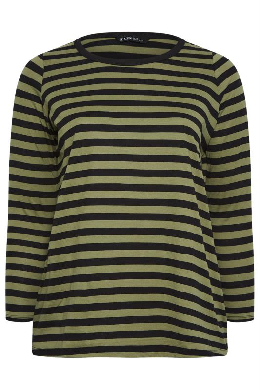 YOURS Plus Size Khaki Green Stripe Top | Yours Clothing 6