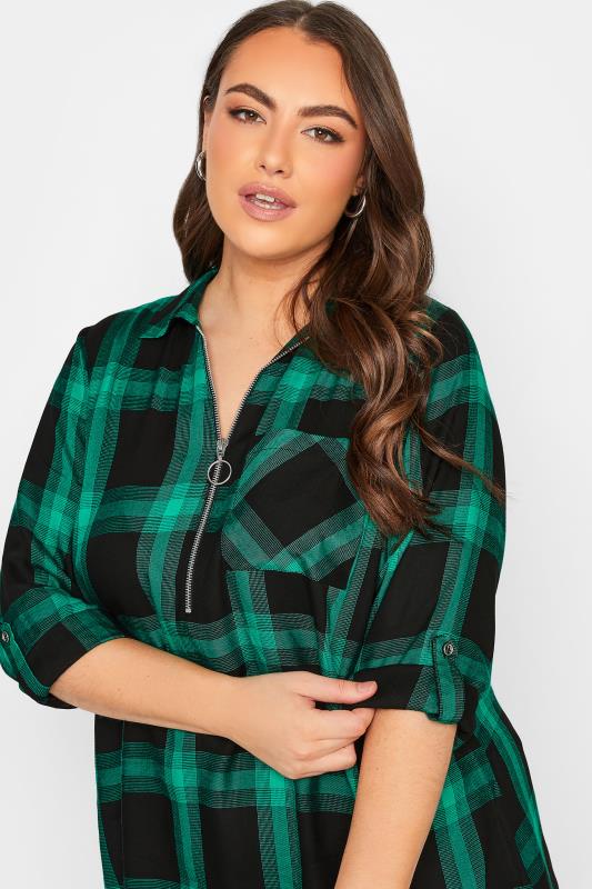 Curve Green & Black Checked Zip Top | Yours Clothing 4