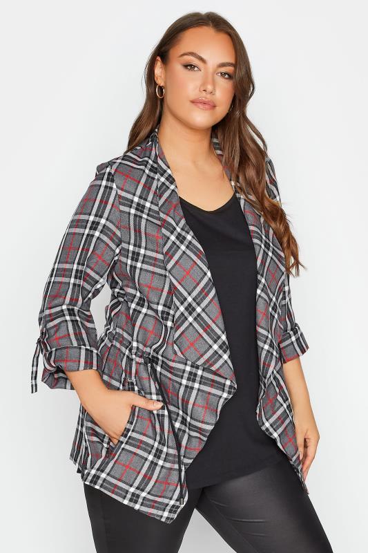 Plus Size Grey Checked Waterfall Jacket | Yours Clothing  4