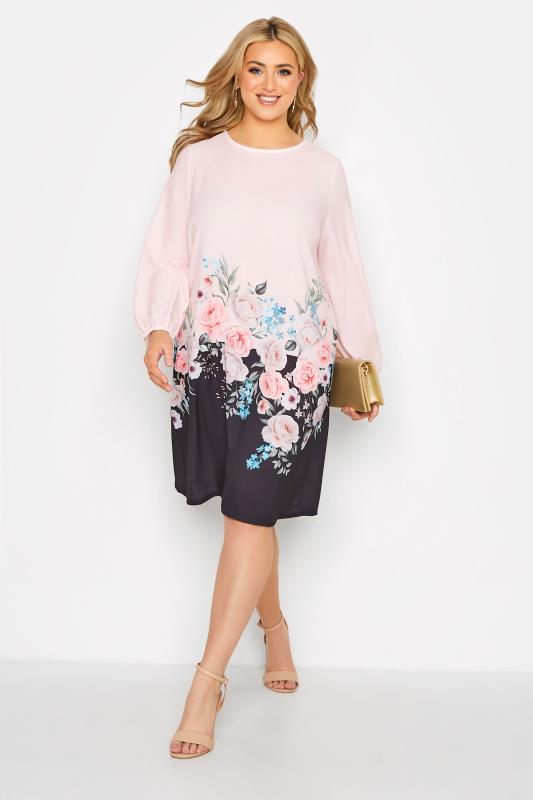 YOURS LONDON Plus Size Pink Floral Print Shift Dress | Yours Clothing 2