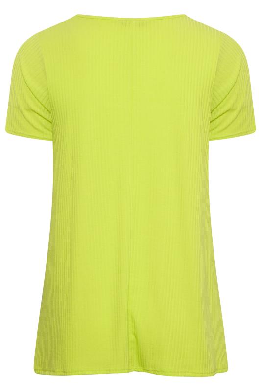 YOURS Curve Plus Size Lime Green Ribbed T-Shirt | Yours Clothing  6