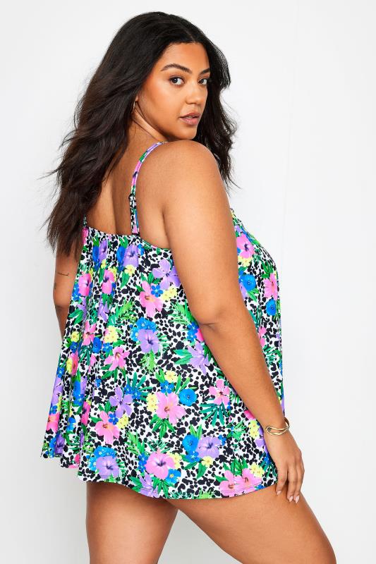 YOURS Plus Size White Floral Dalmatian Print Tankini Top | Yours Clothing 4