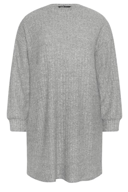 YOURS Plus Size Light Grey Soft Touch Ribbed Jumper Dress | Yours Clothing 5