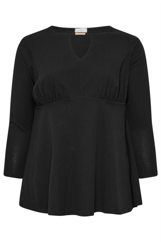 YOURS LONDON Plus Size Black Keyhole Peplum Top | Yours Clothing  5