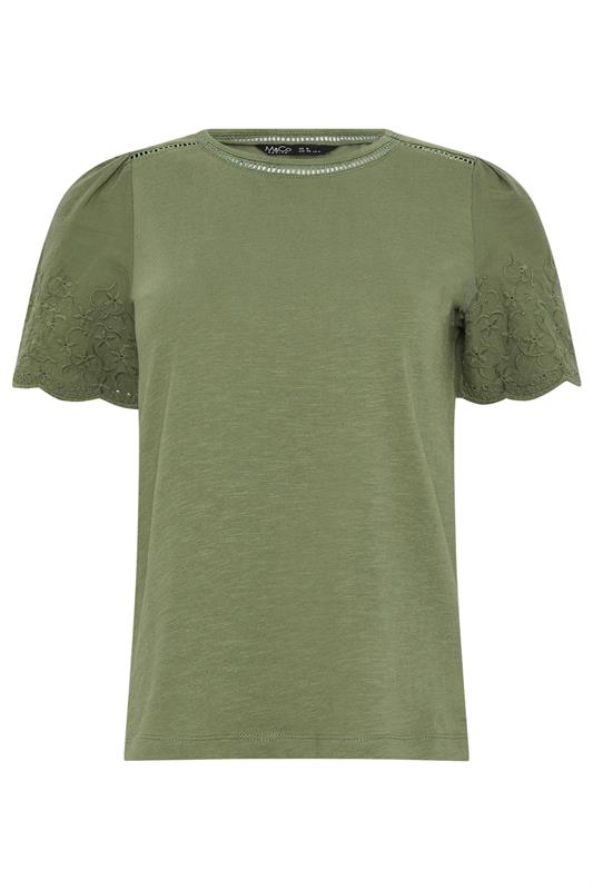 M&Co Petite Khaki Green Embroidered Sleeve Cotton T-Shirt | M&Co 5
