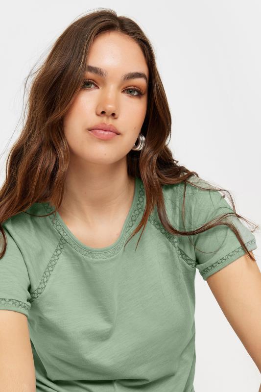 LTS Tall Women's Sage Green Crochet Detail T-Shirt | Long Tall Sally 5