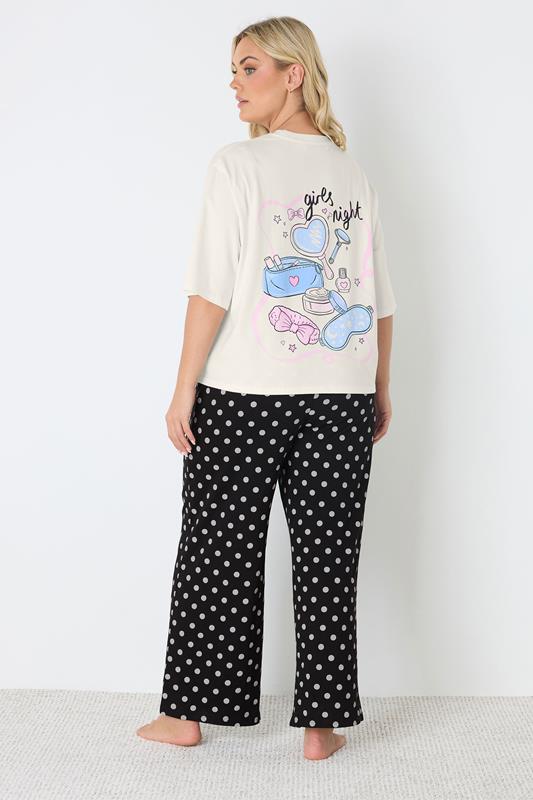 YOURS Plus Size Ivory White 'Girls Night' Polka Dot Pyjama Set | Yours Clothing 5
