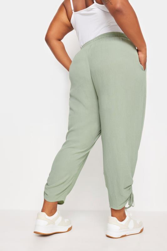 YOURS Plus Size Sage Green Crinkle Ruched Cropped Trousers | Yours Clothing 4