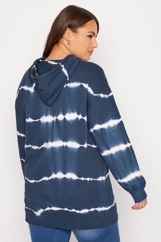 Plus Size Navy Blue Tie Dye Hoodie | Yours Clothing 3