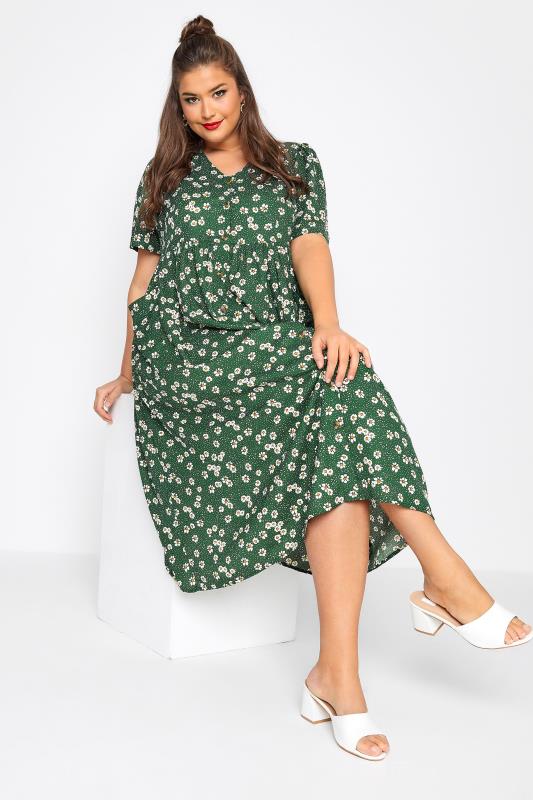LIMITED COLLECTION Plus Size Green Floral Drop Pocket Smock Dress | Yours Clothing  4