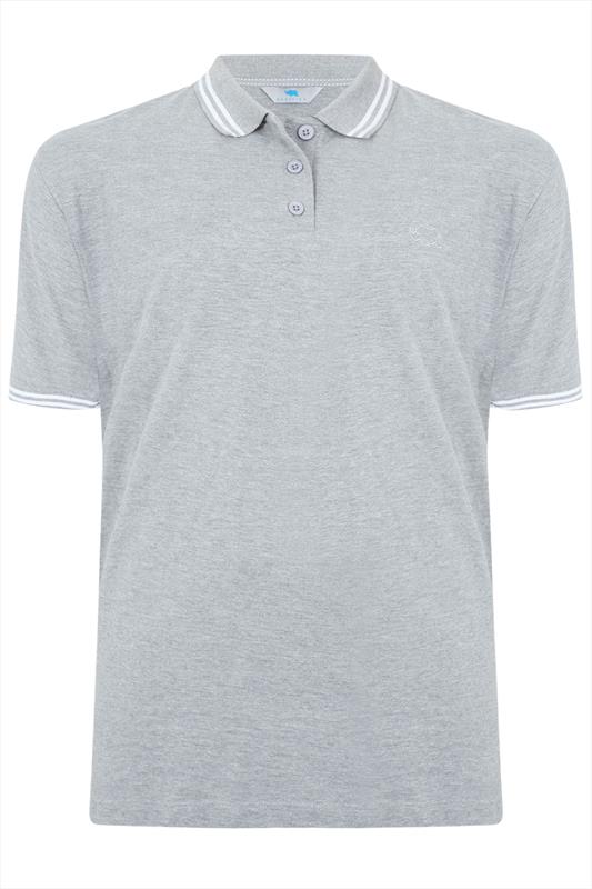 BadRhino Light Grey Textured Tipped Polo Shirt, Extra large sizes M,L ...
